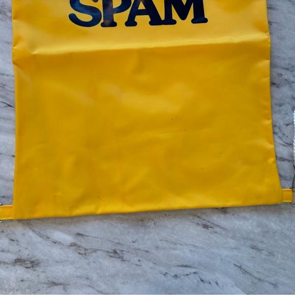 FINAL! SPAM NOVELTY BRIGHT YELLOW DRAWSTRING BACKPACK BAG - Picture 3 of 7